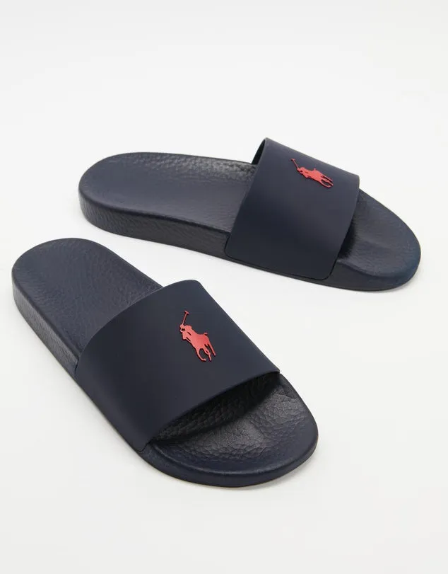 Polo Slide Sandals - Navy with Red Polo Pony