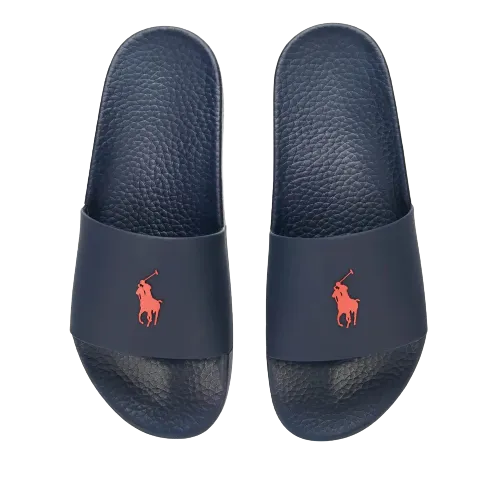 Polo Slide Sandals - Navy with Red Polo Pony