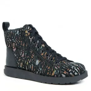 Portofino Women's Patterned Sneaker Boots- Black