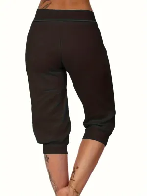 "Curve Confidence: Women's Plus Solid Capri Leggings with Elastic Drawstring for Active Comfort"