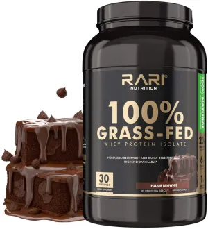 RARI Nutrition - Whey Protein Isolate Powder, 100% Grass Fed, 20g Protein, Gluten Free, Non-GMO, Superior Absorption & Easily Digestible - Fudge Brownie - 30 Servings