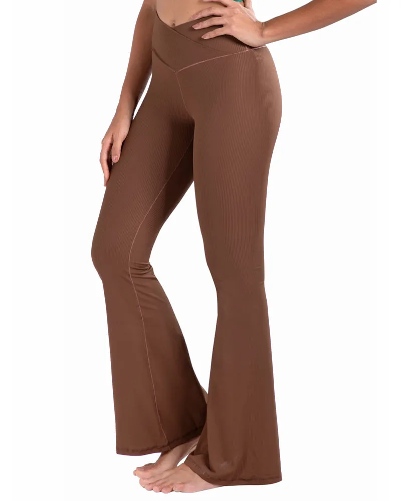 Ribbed Crossover Flared Leggings for Women