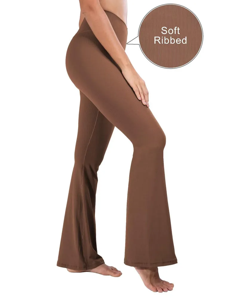 Ribbed Crossover Flared Leggings for Women