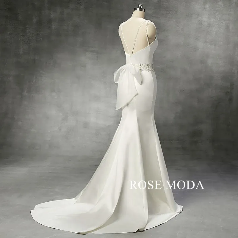 Rosemoda Criss-cross Beaded Satin Mermaid Wedding Dress