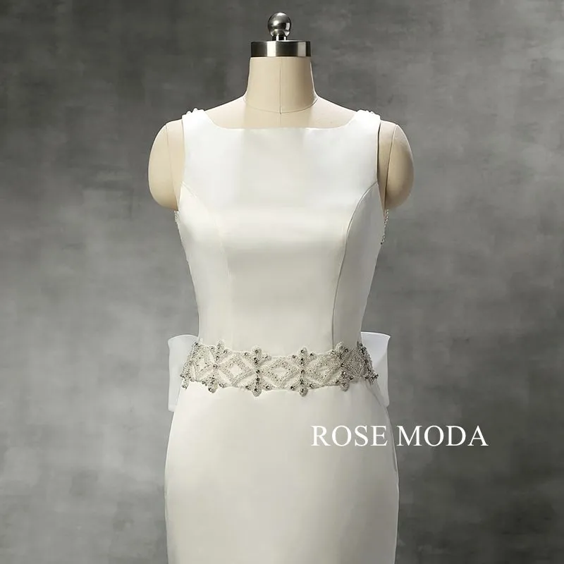 Rosemoda Criss-cross Beaded Satin Mermaid Wedding Dress