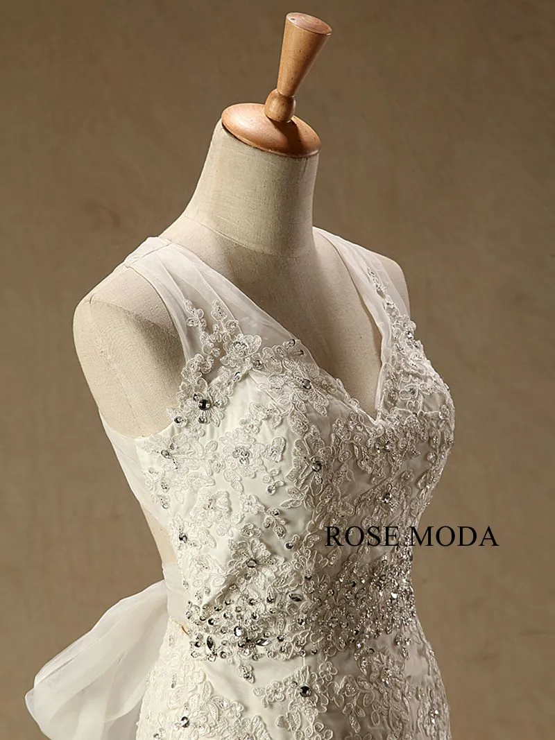 Rosemoda Cross Strap Beaded Lace Mermaid Wedding Dress