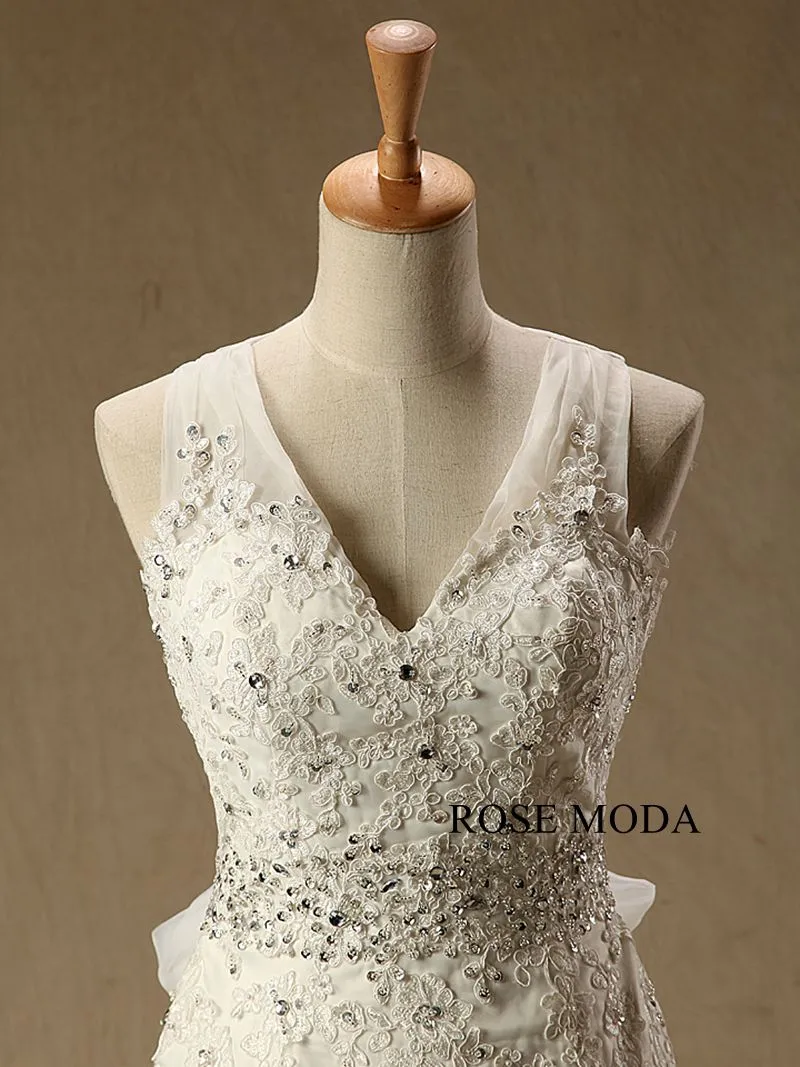 Rosemoda Cross Strap Beaded Lace Mermaid Wedding Dress