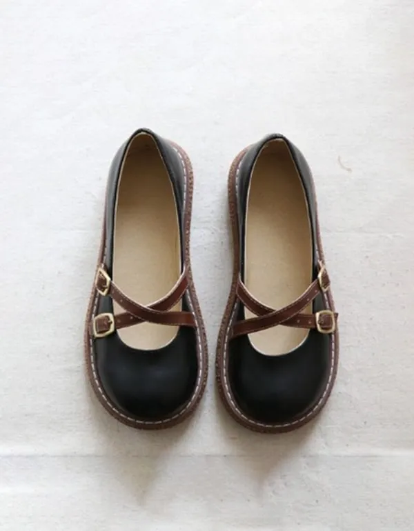 Round Head Cross Strap Comfy Shoes