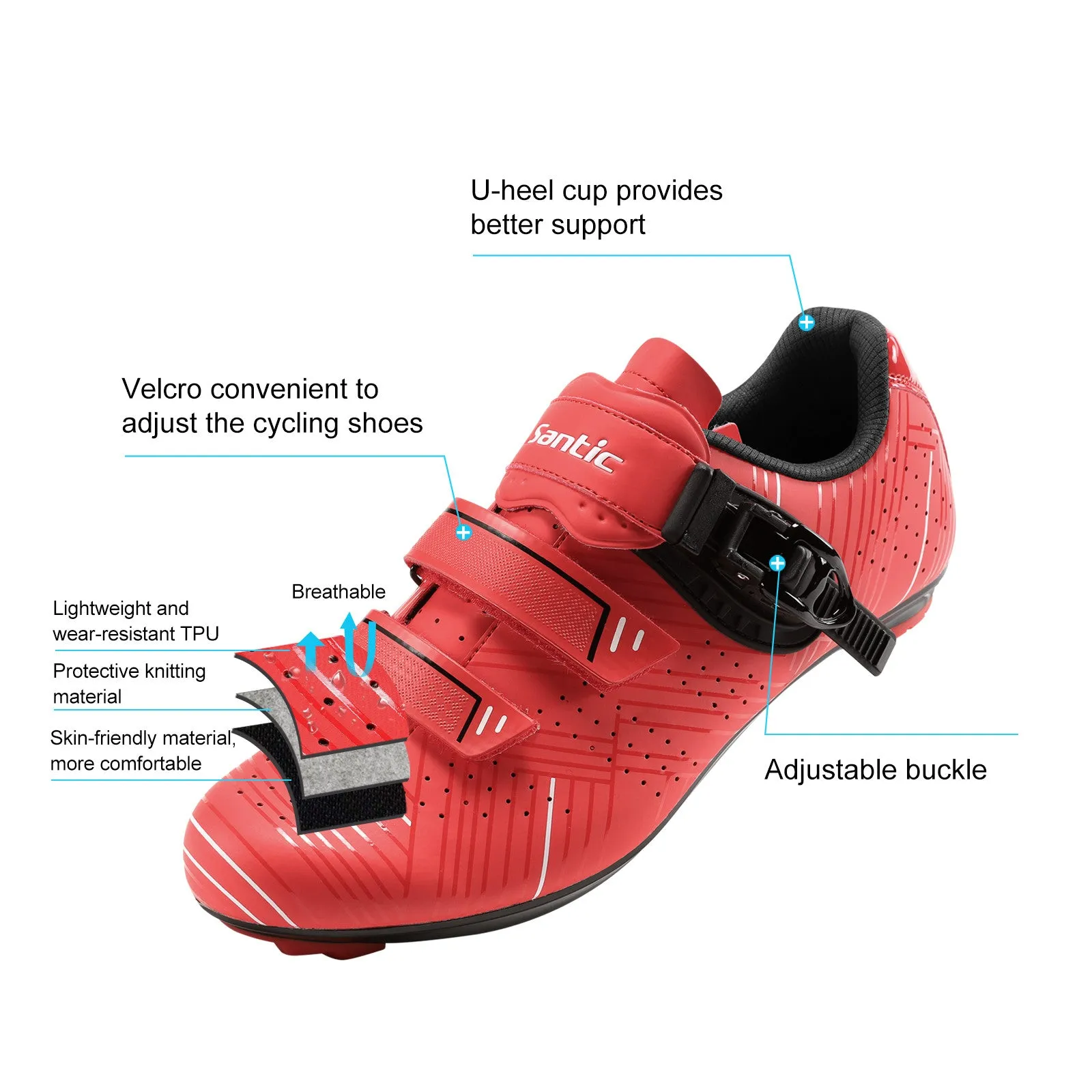 Santic Roadway Red Men & Women Road Cycling Shoes