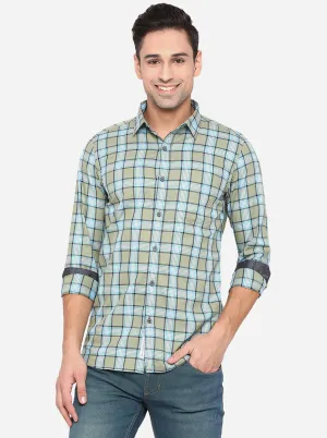 Sea Blue Checked Slim Fit Semi Casual Shirt | JadeBlue