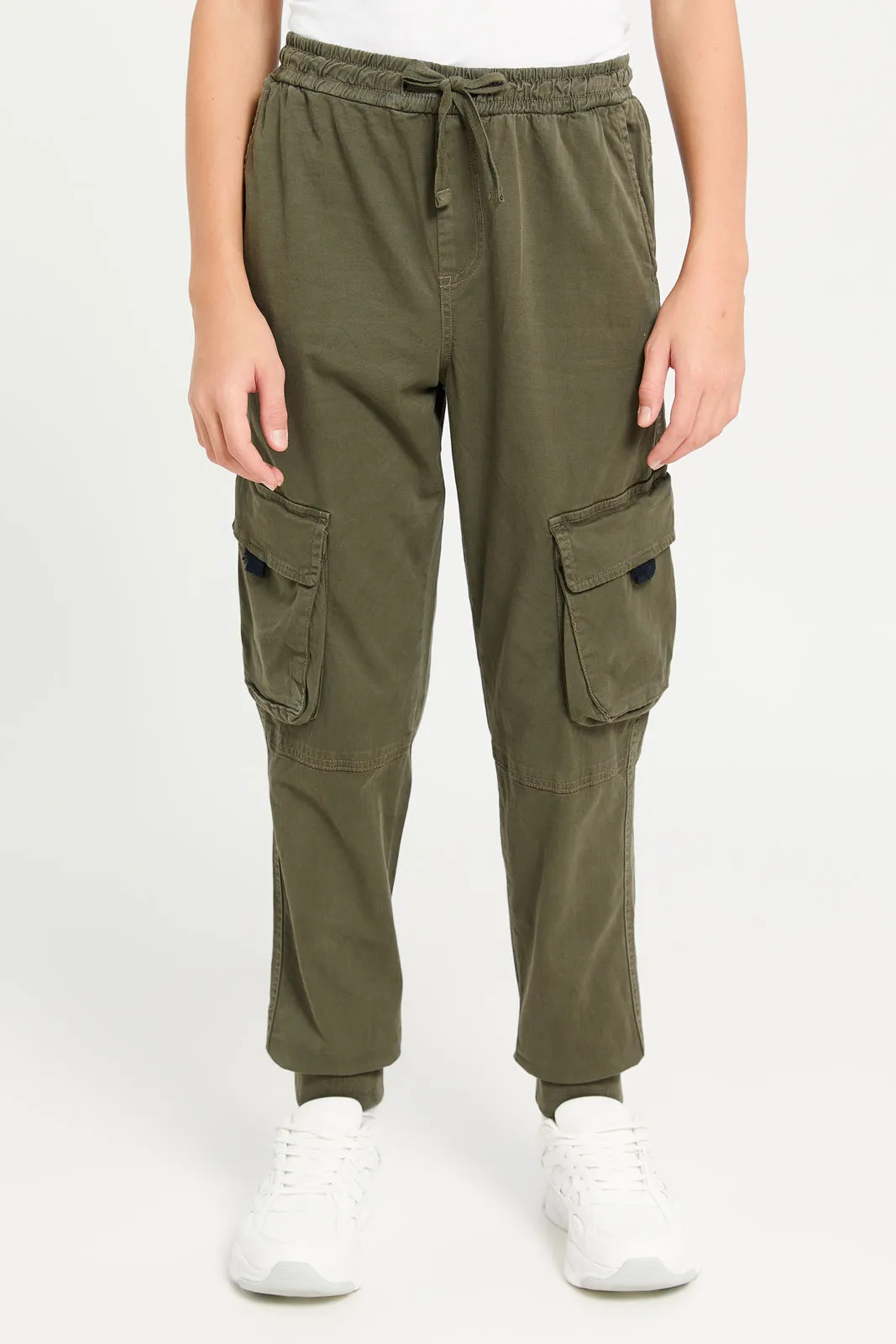 Senior Boys Olive Cargo Casual Trousers