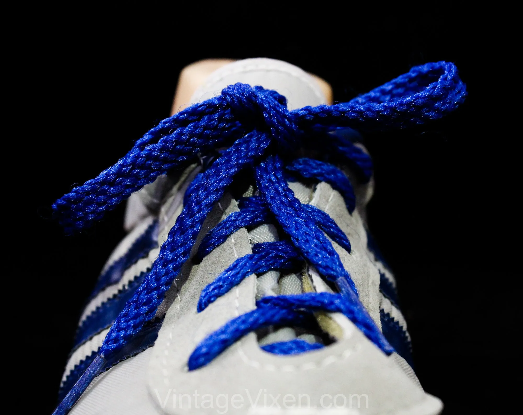 Size 5 1/2 Ladies 1970s Sneakers - Gray Athletic Shoes with Electric Blue Racing Stripes and Lace Up - Faux Leather & Canvas - 70s Deadstock