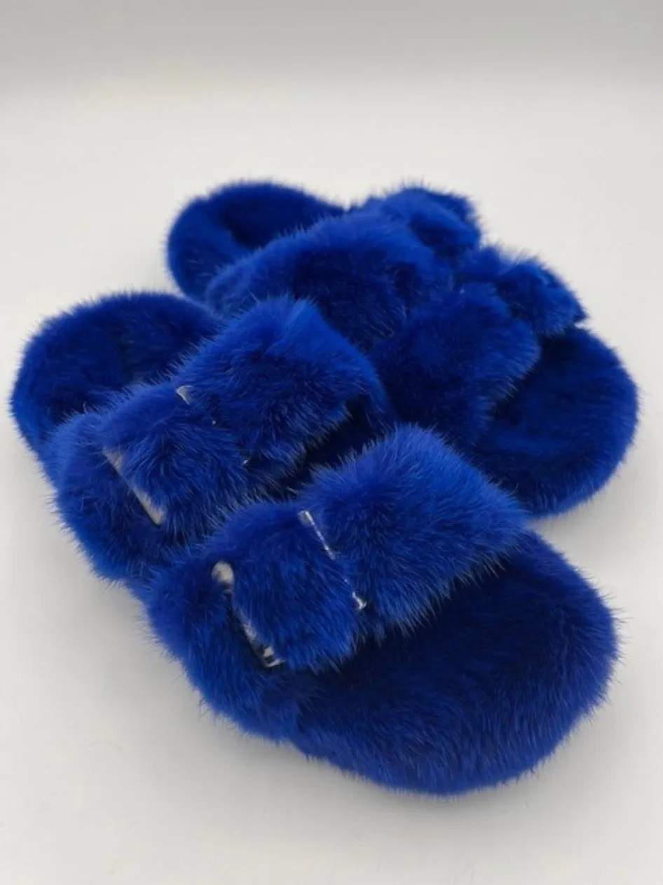 Slides, Open Toe Luxury Mink Shoes - Linda Richards - Style MKS01