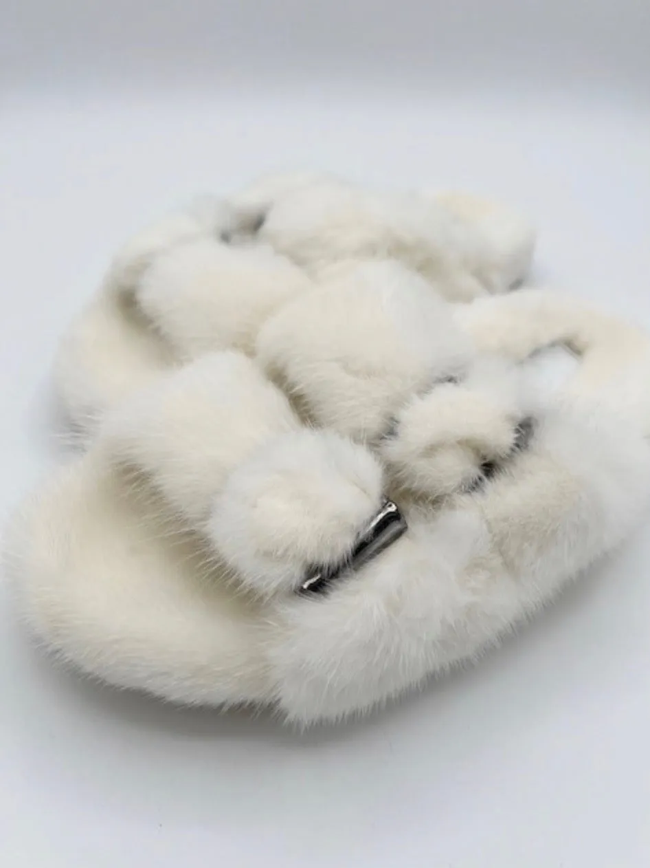 Slides, Open Toe Luxury Mink Shoes - Linda Richards - Style MKS01