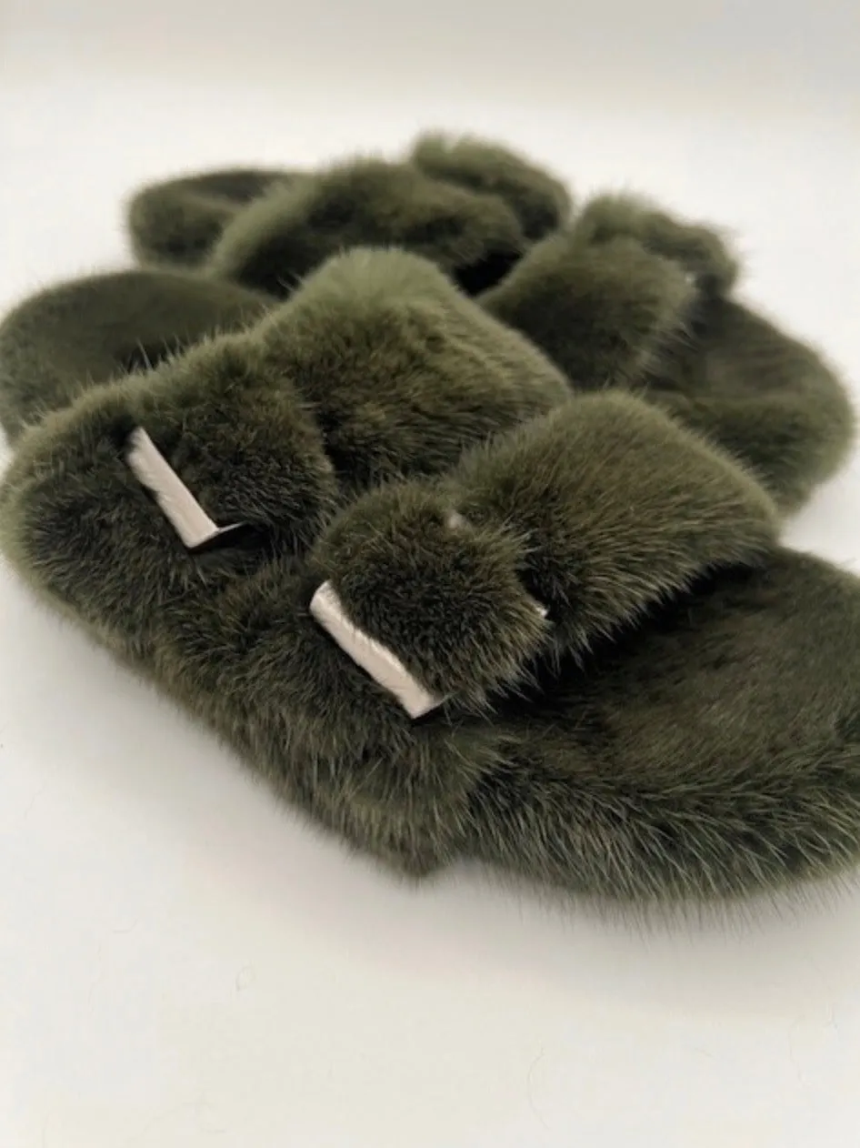 Slides, Open Toe Luxury Mink Shoes - Linda Richards - Style MKS01