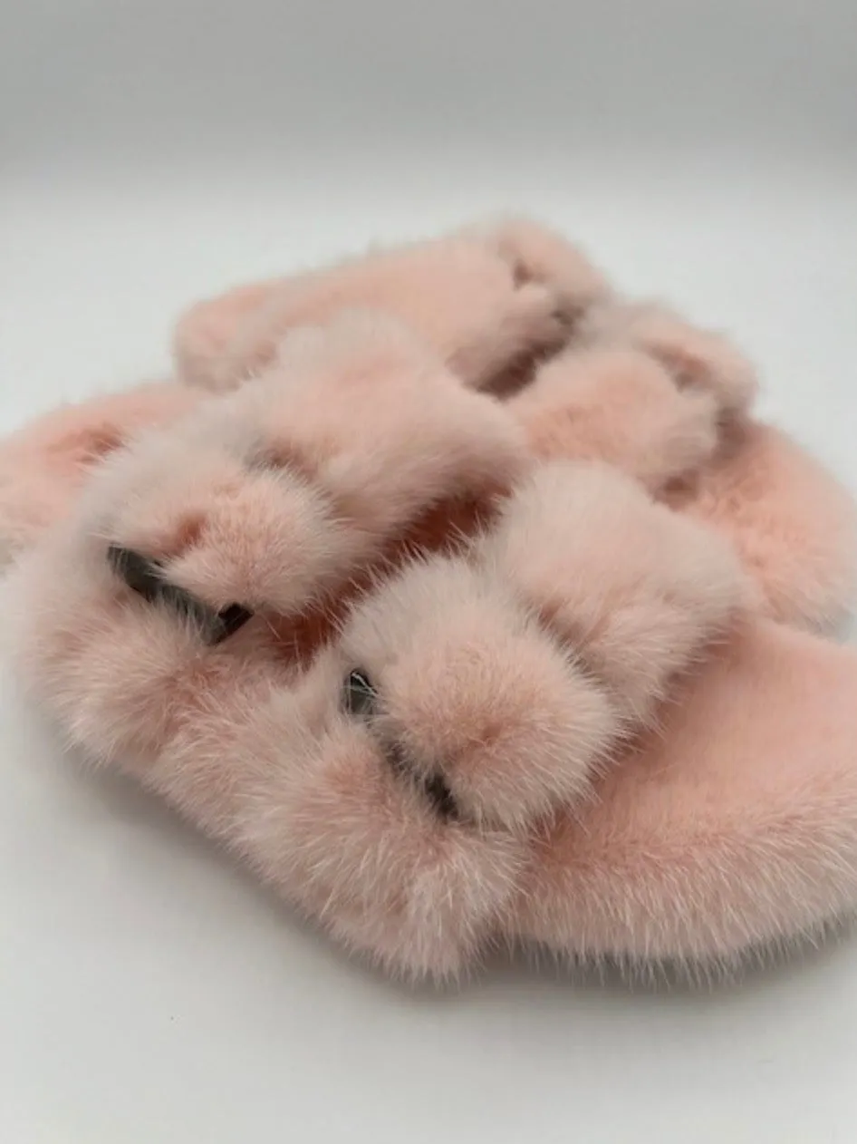 Slides, Open Toe Luxury Mink Shoes - Linda Richards - Style MKS01