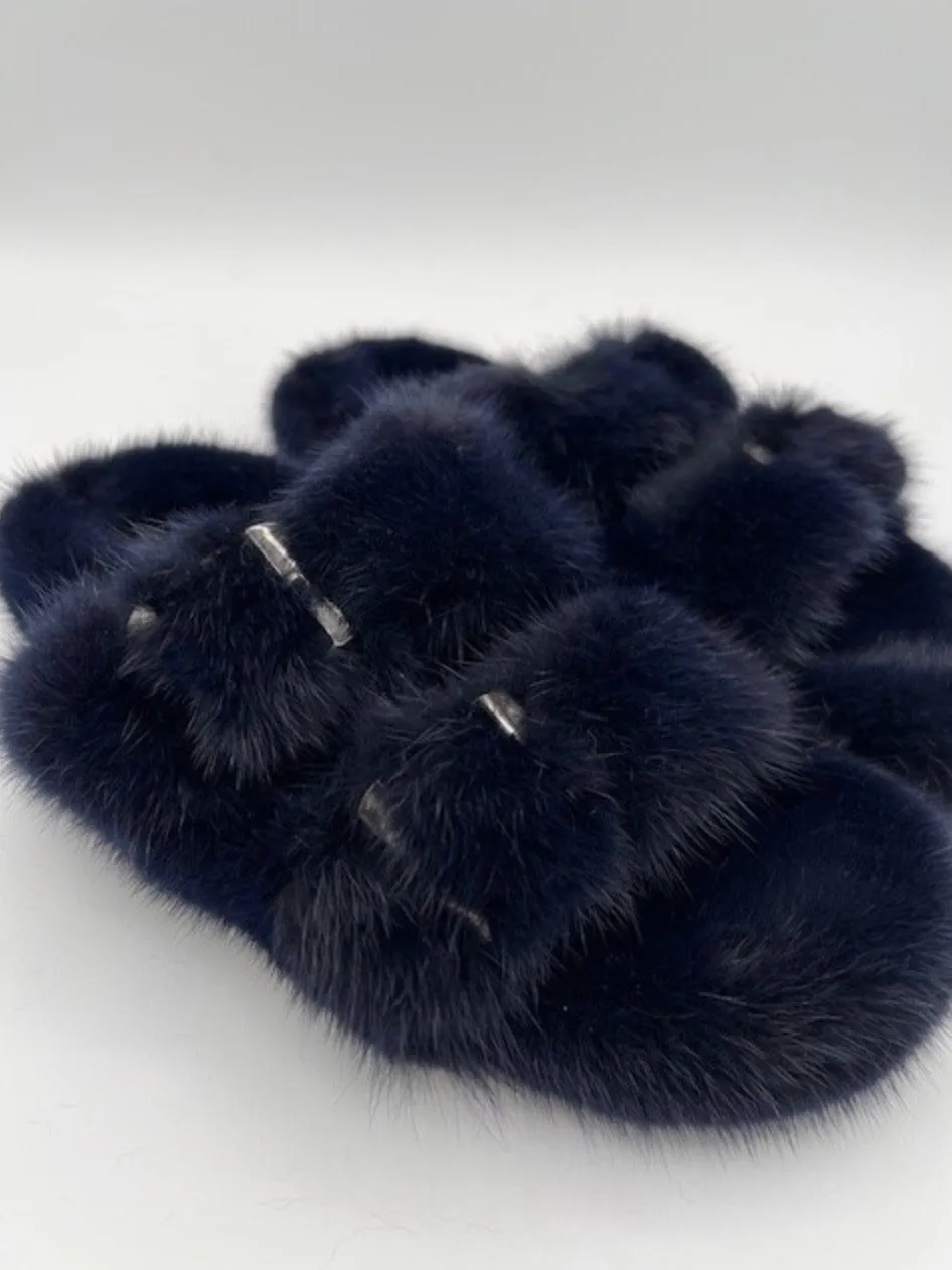 Slides, Open Toe Luxury Mink Shoes - Linda Richards - Style MKS01