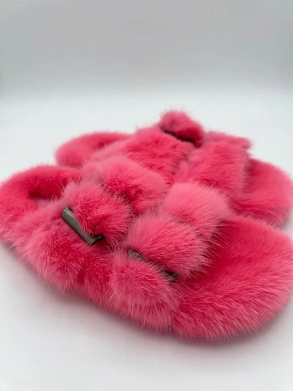 Slides, Open Toe Luxury Mink Shoes - Linda Richards - Style MKS01