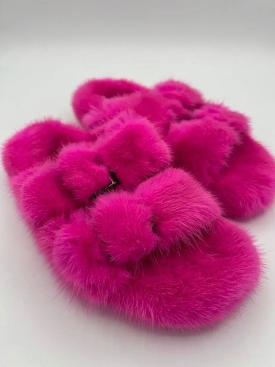 Slides, Open Toe Luxury Mink Shoes - Linda Richards - Style MKS01