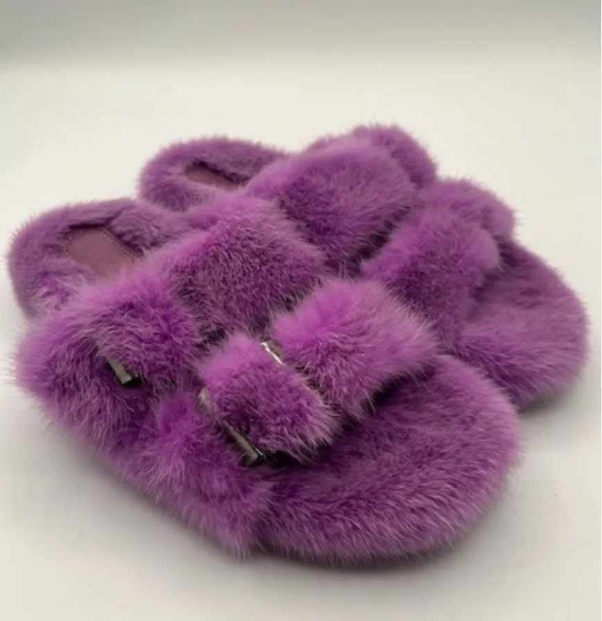 Slides, Open Toe Luxury Mink Shoes - Linda Richards - Style MKS01