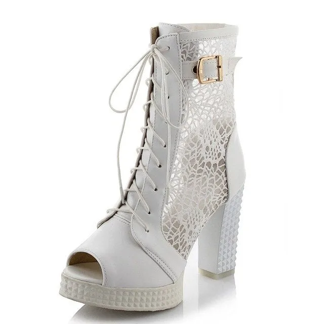 Square High Heels Leisure Boots Peep Toe