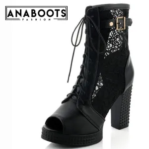 Square High Heels Leisure Boots Peep Toe