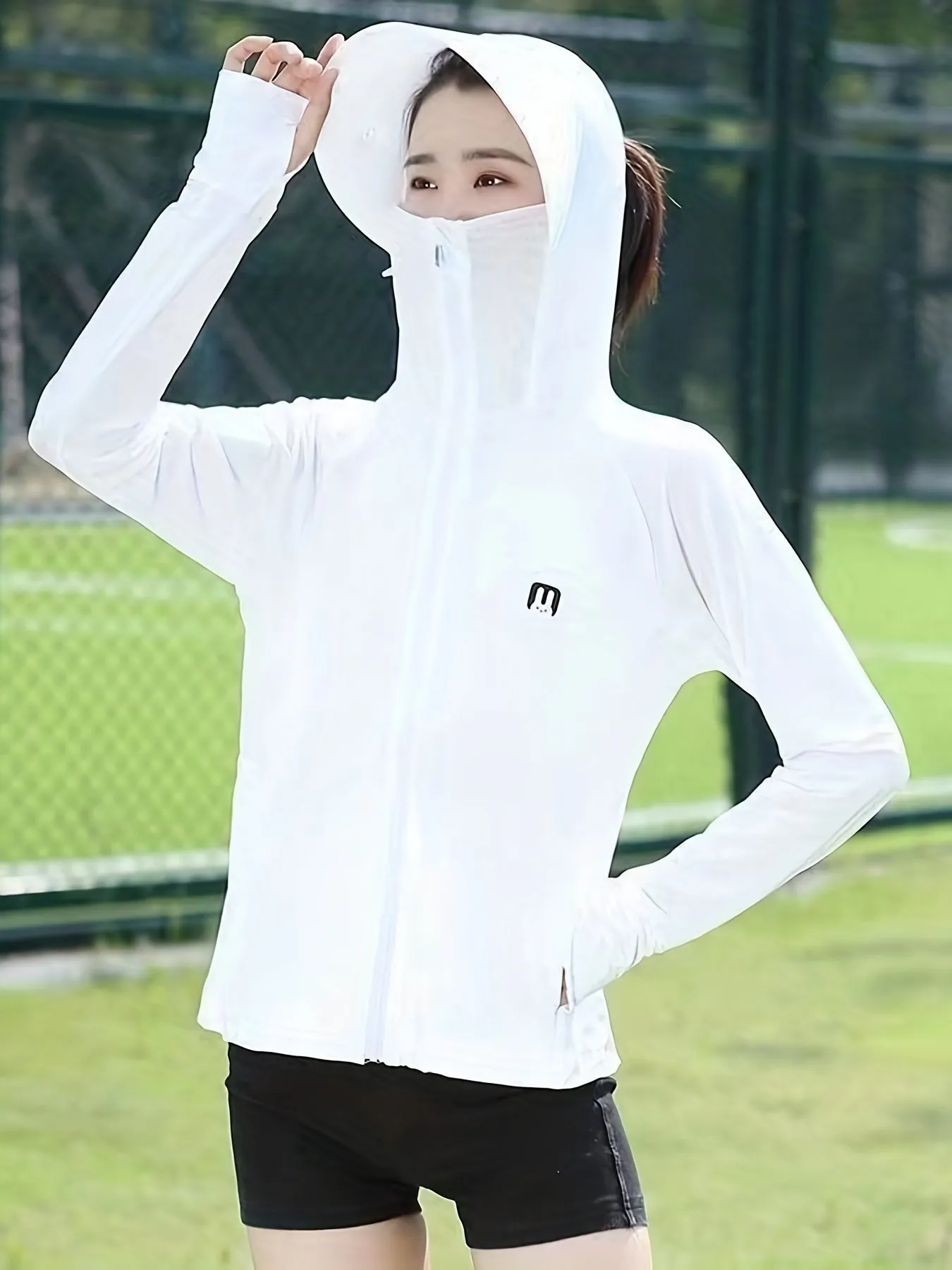 Stylish Bunny Rabbit Long Sleeve Face Cover Jacket - Women's Rash Guard with UV Protection, Outdoor Shawl Hoodie Shirt for Beach and Water Activities