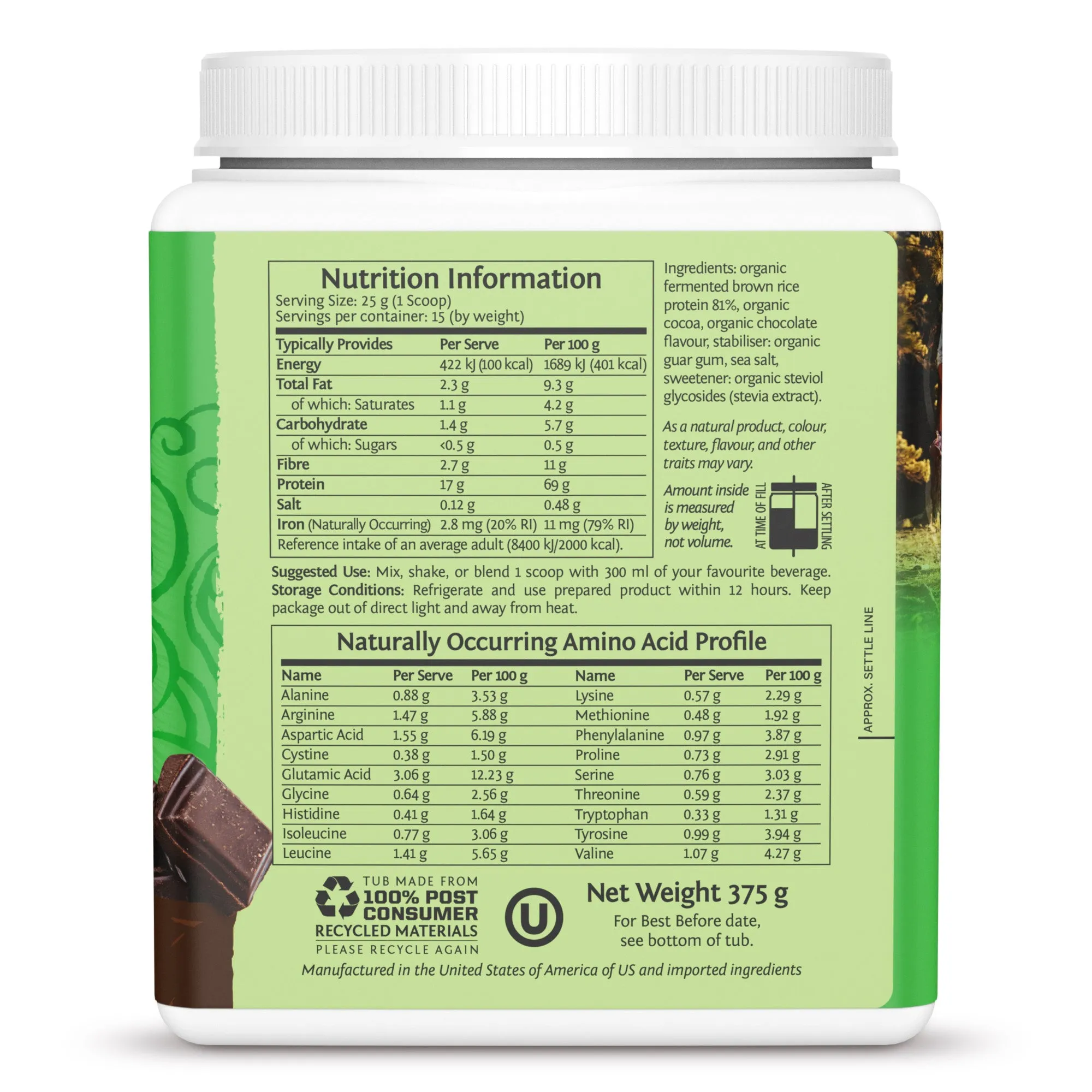 Sunwarrior Classic Organic Chocolate 375g