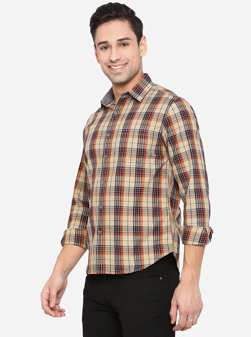 Taffy Yellow Checked Slim Fit Semi Casual Shirt | Greenfibre