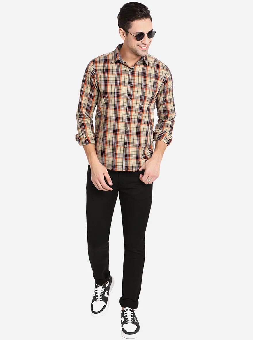 Taffy Yellow Checked Slim Fit Semi Casual Shirt | Greenfibre