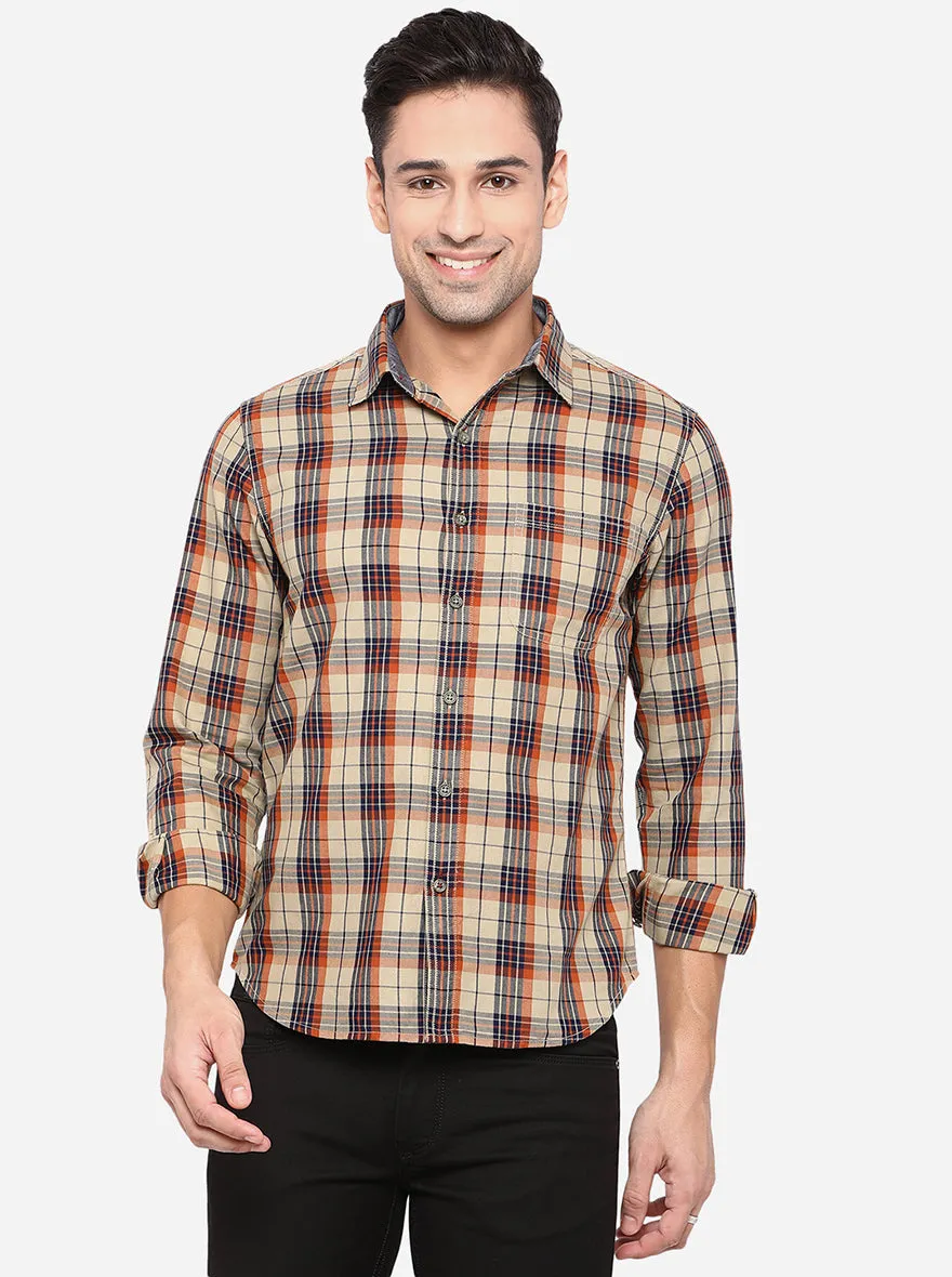 Taffy Yellow Checked Slim Fit Semi Casual Shirt | Greenfibre