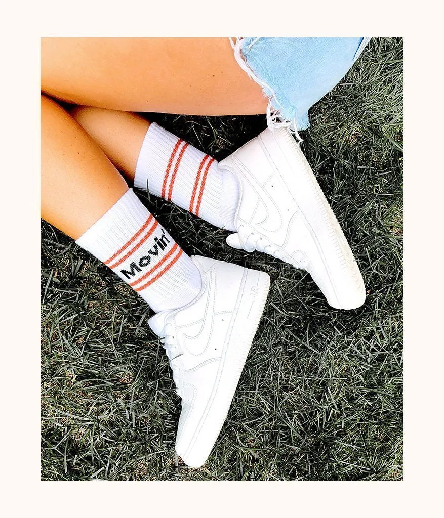 The Retro Midi Sock: White/Burnt Orange