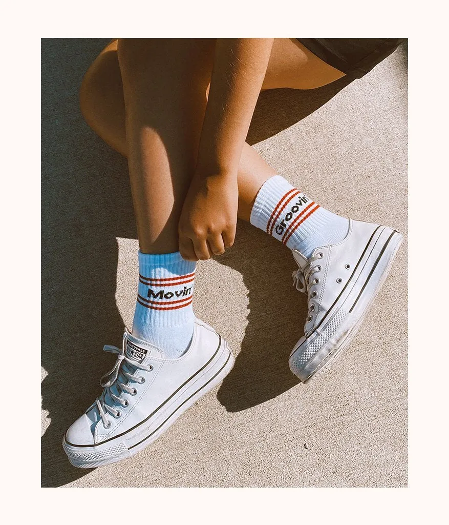 The Retro Midi Sock: White/Burnt Orange