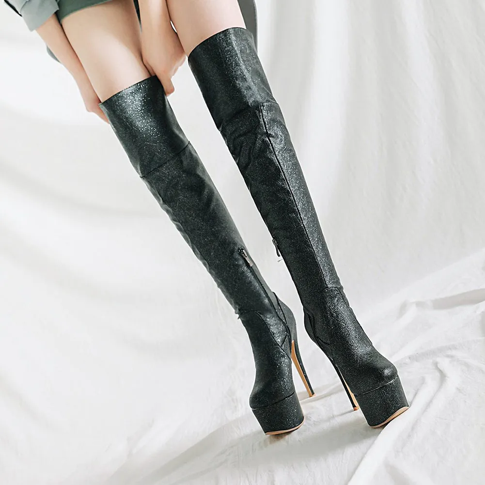 Thin High Heels Zip Up Over The Knee Party Boots