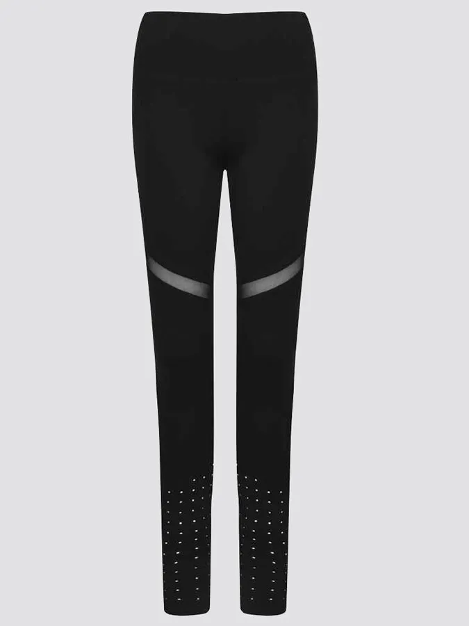 Tombo Mesh Panelled Women's Black Leggings