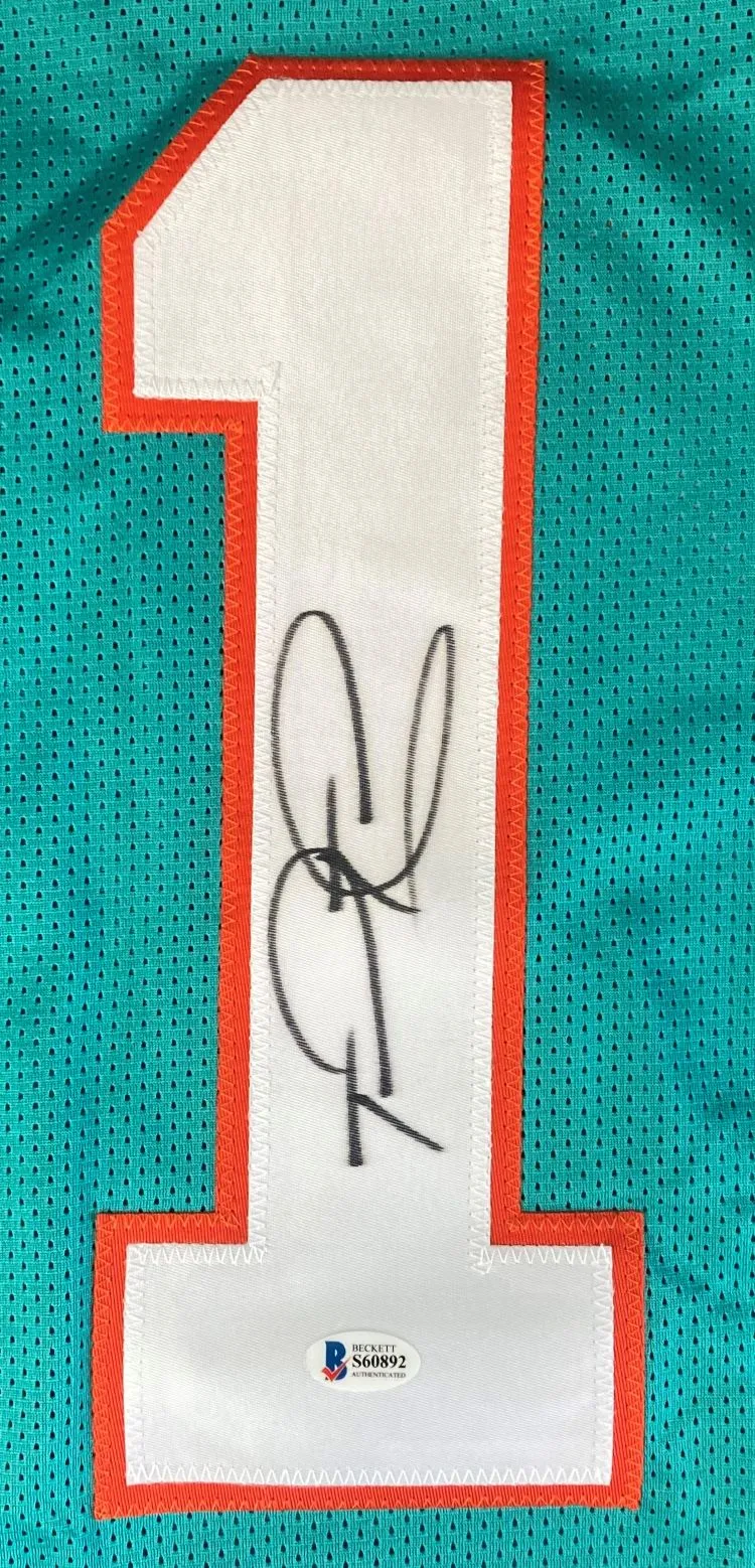 Tua Tagovailoa Miami Signed Teal Football Jersey BAS