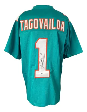 Tua Tagovailoa Miami Signed Teal Football Jersey BAS