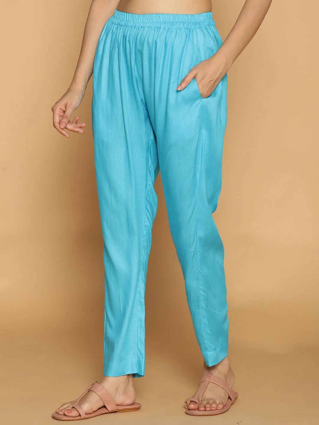 Turquoise Rayon Pants