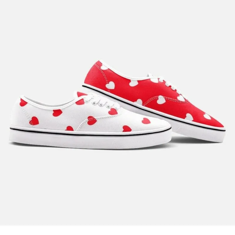 Two Tone Hearts Unisex Canvas Low Sneakers