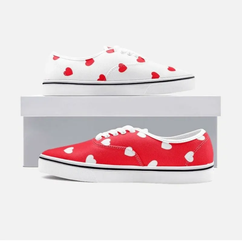 Two Tone Hearts Unisex Canvas Low Sneakers