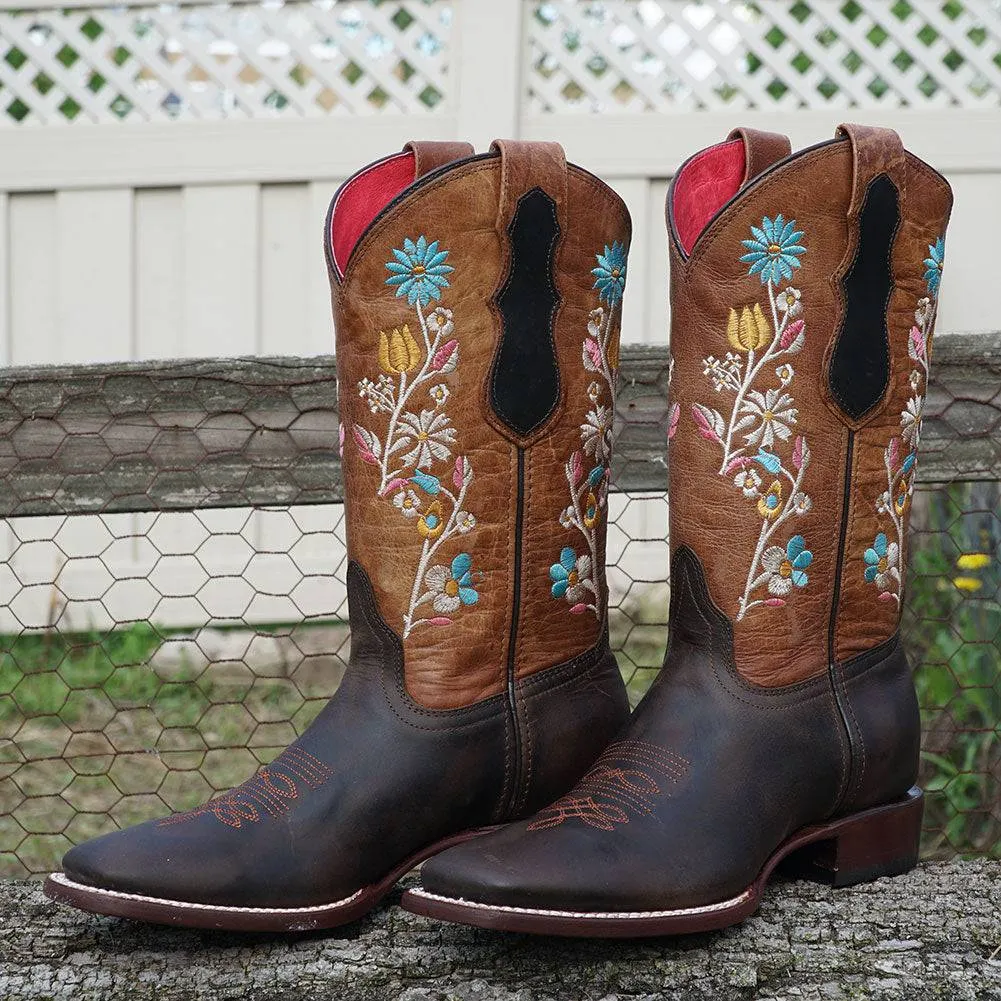 Vaquera Cowgirl Boots | Women's Broad Square Toe Floral Cowgirl Boots (M9004)