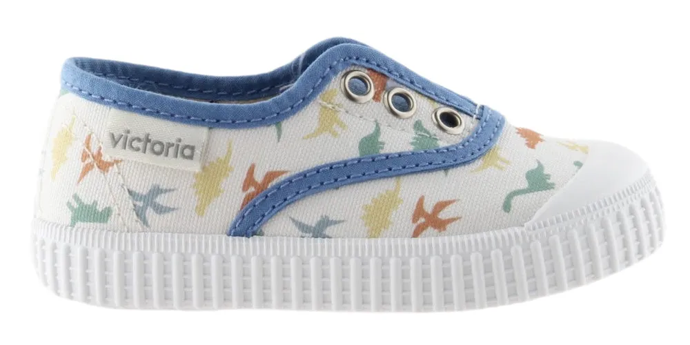 Victoria Boy's and Girl's Dinosaur Slip-On Canvas Sneakers, Azul