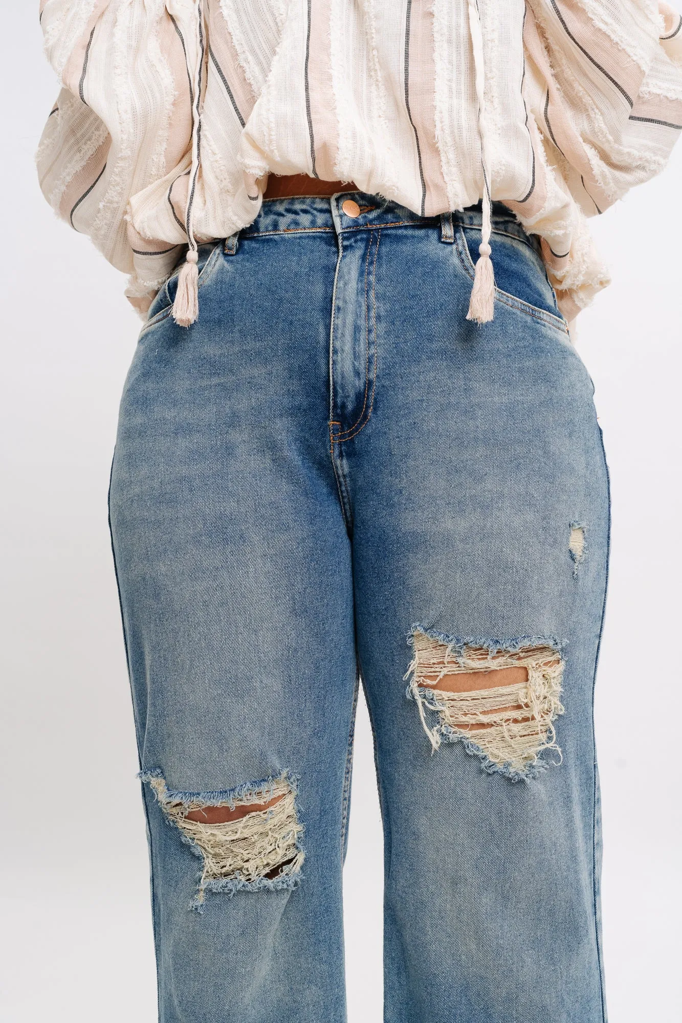 Washed Out Distress Straight Jeans