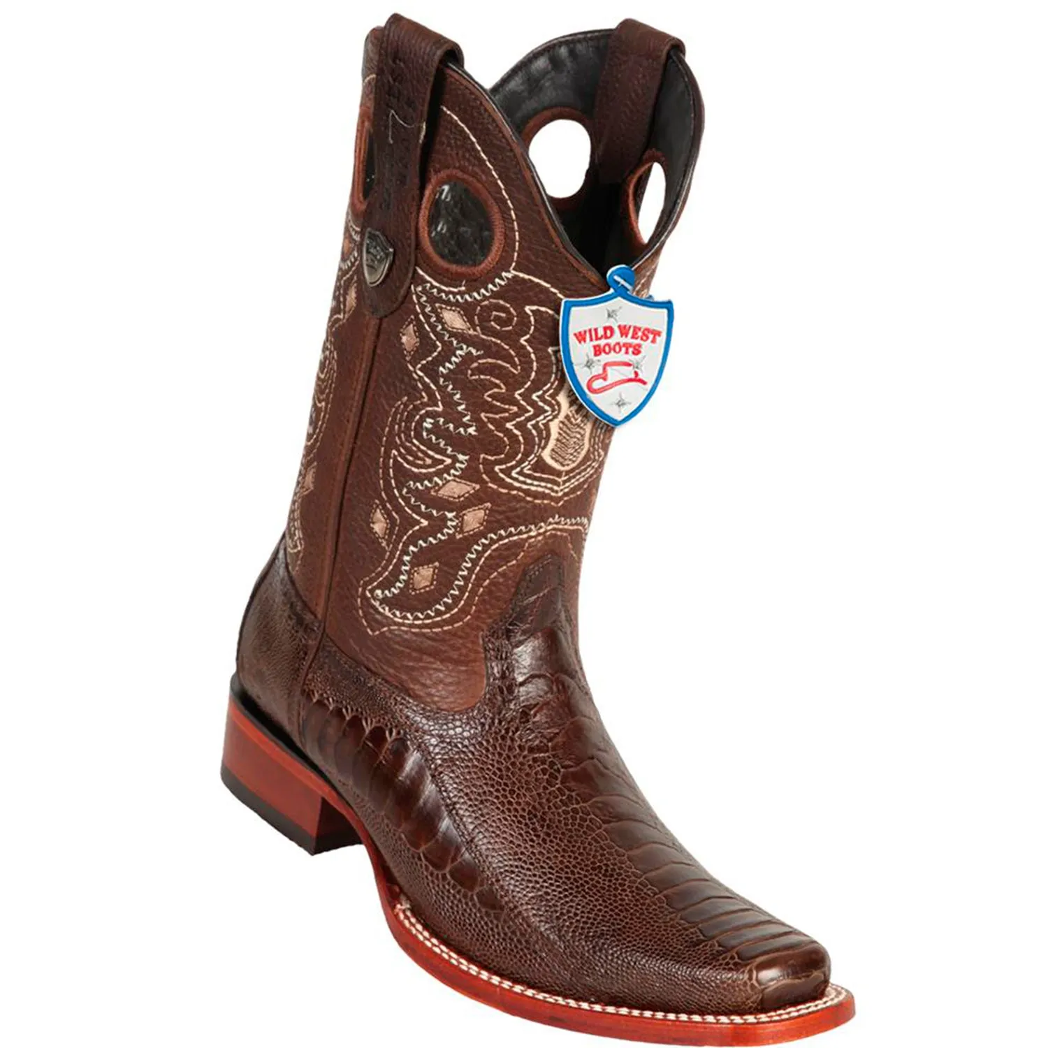 Wild West Boots #28180507 Men's | Color Brown | Men's Wild West Square Toe Ostrich Leg Boots Handcrafted