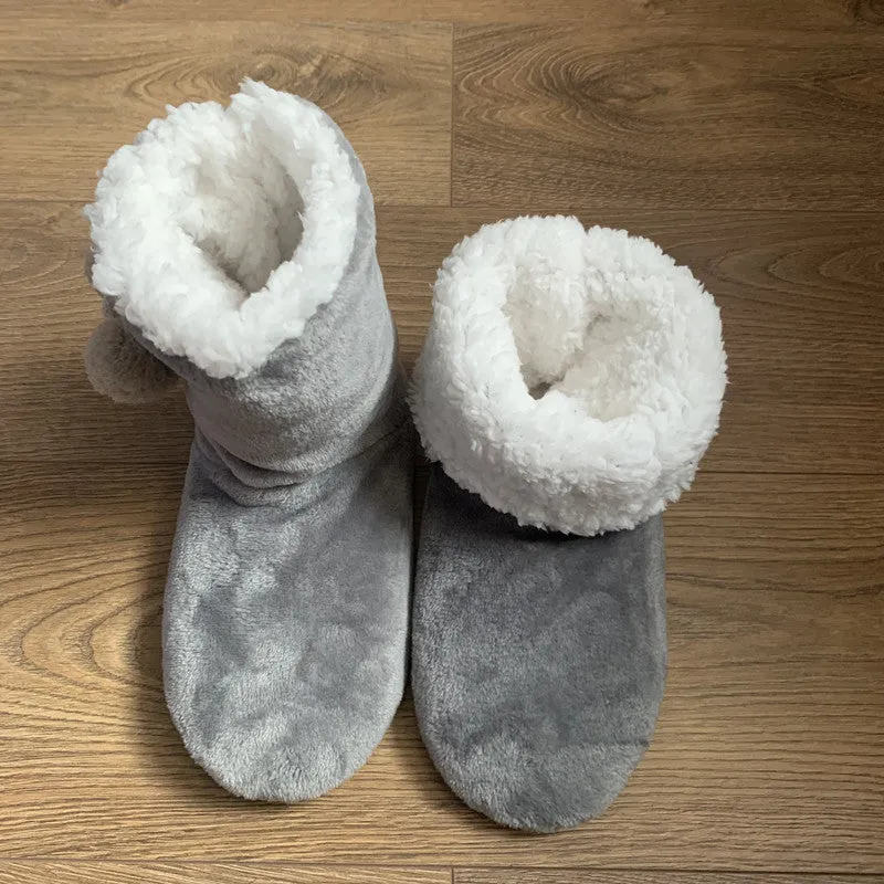 Winter Slipper Boots Womens Fluffy Plush Bootie Slippers with Pom Poms