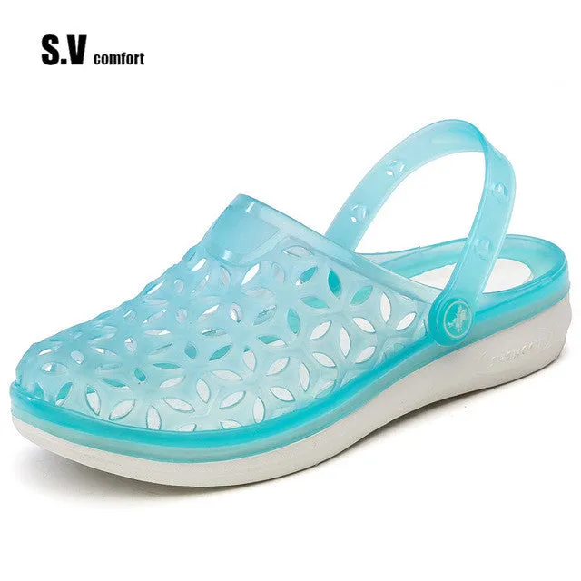 Women Beach Shoes Fretwork Ladies Casual Sandals Flat With Water Shoes Sandals Outdoor Walking Peep Toe Stappy Clog Garden