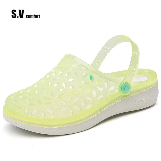 Women Beach Shoes Fretwork Ladies Casual Sandals Flat With Water Shoes Sandals Outdoor Walking Peep Toe Stappy Clog Garden