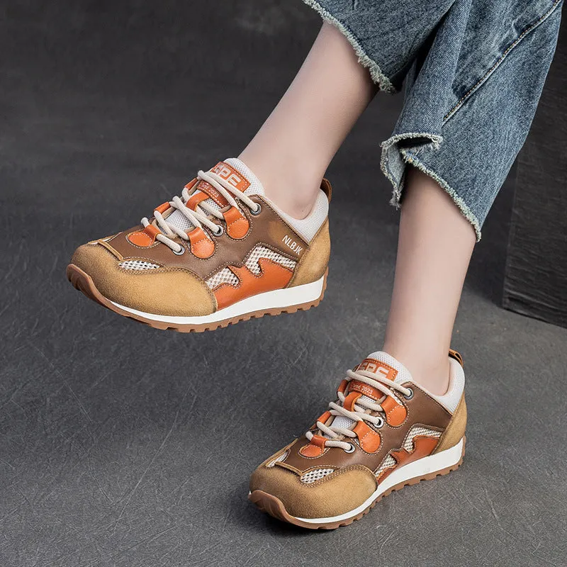 Women Fashion Breathable Mesh Leather Casual Sneakers