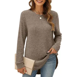 Women Long Sleeve Lightweight Ribbed Tunic Sweater S-2X