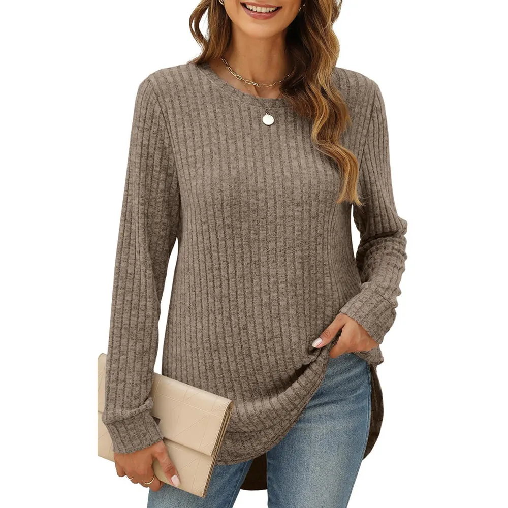 Women Long Sleeve Lightweight Ribbed Tunic Sweater S-2X